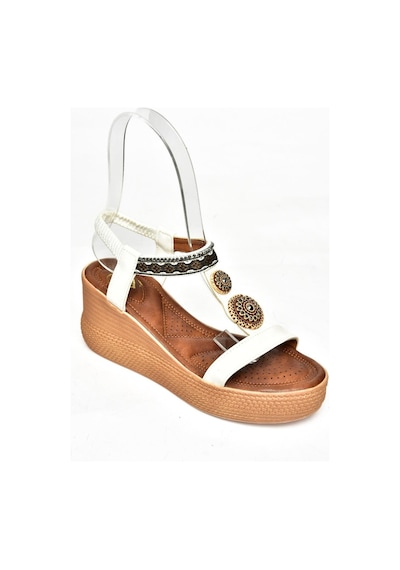 Fox Shoess258136009 Beyaz Dolgu Tabanlı Kadın Sandalet Beyaz