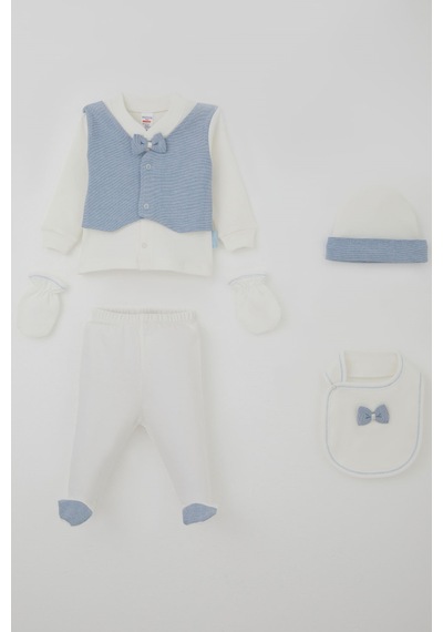 Breeze Erkek Bebek Hastane Çıkışı 5 Li Sabit Yelek & Papyonlu 0-3 Ay, Ekru