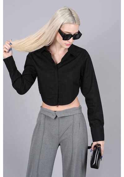 Madmext Mad Girls Siyah Kısa Gömlek Mg1382-siyah Siyah