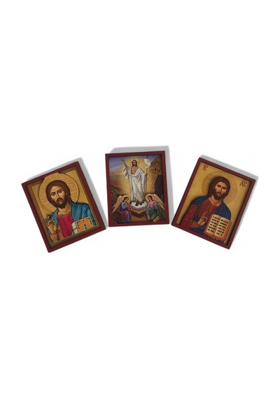 İkona 3'lü Magnet Kabartma İsa Mesih Ve Kabartma Çerçeveli No 4 Karışık Renkli