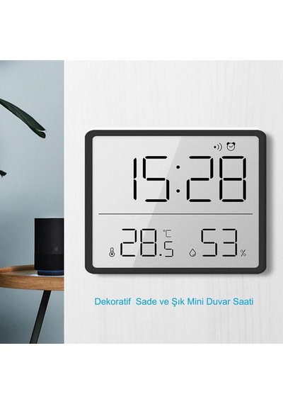 Mıknatıslı Lcd Dijital Ekran 9x7 Cm Pilli Mini Saat Alarm Saat Nem Göstergesi Sıcaklık Ölçer