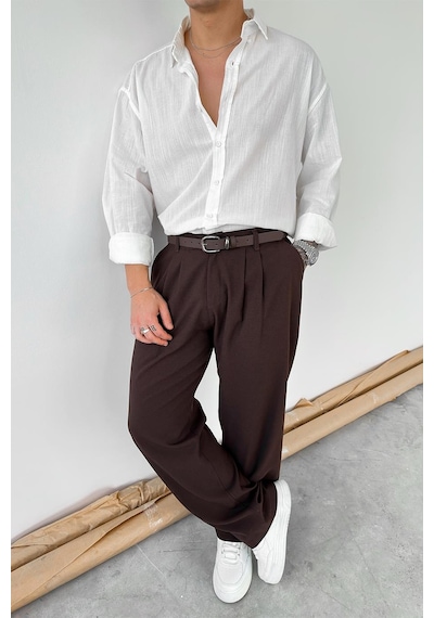 Beyaz Oversize Fresh Keten Gömlek Beyaz