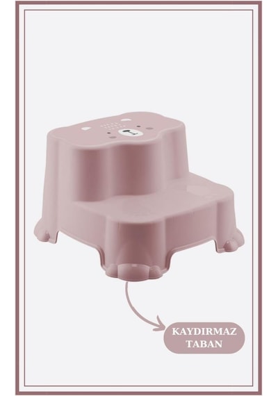 Flosoft Kaydırmaz Çift Basamaklı Çocuk Taburesi Ve Klozet Tuvalet Alıştırma Adaptörü 2'li Set Pembe
