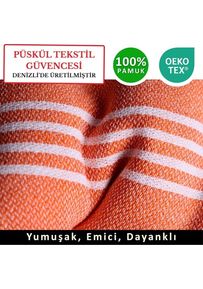 Püskül İnce Plaj Havlusu, Klasik Çizgili Peştemal Banyo Havlusu Turuncu, Paket'te 1-adet 100x180 Cm Peştemal