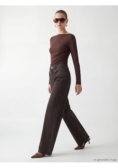Lcw Modest Kahverengi Wideleg Leopar Desenli Kadın Jean Pantolon