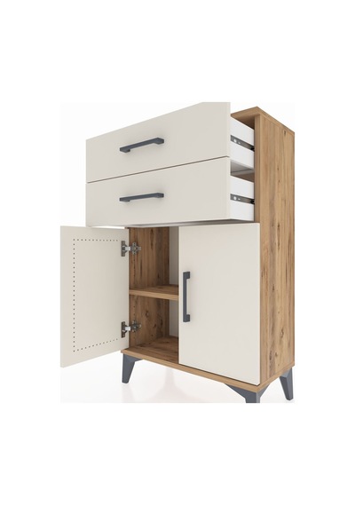 Arges Komodin Tek Raflı 2 Çekmeceli 2 Kapaklı 60x30x96 Çam-aytaşı Atlas Çam