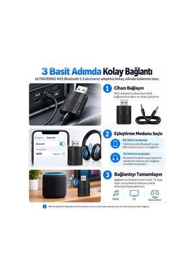 W15 Bluetooth 5.3 Usb Ses Adaptörü Tx/rx