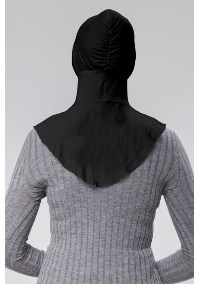 Sonbaharmoda Kadın Pratik Tesettür Sporcu Boyunluklu Hijab Geçmeli Bone Penye Kumaş Siyah