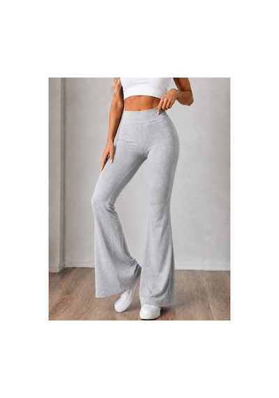 Unika Boutique Kadın Siyah Yüksek Bel Toparlayıcı İspanyol Paça Tayt Spor Tayt Pantolon Gri