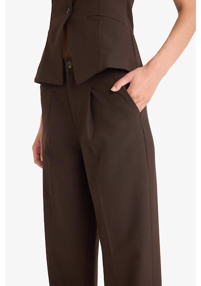 Defacto Wide Leg Fermuarlı Yüksek Bel Standart Boy Pantolon E7238ax25aubn340 Kahve