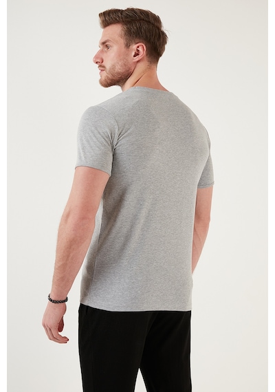 Buratti Pamuklu V Yaka Slim Fit Erkek T Shirt 5902122 Gri Melanj