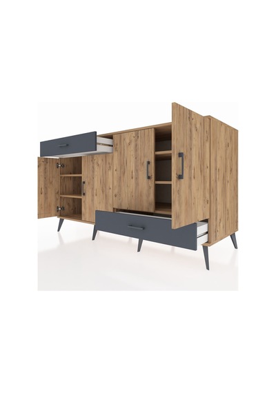 Kronos Konsol 5 Raflı 2 Çekmeceli 4 Kapaklı 176x59x99 Çam-çam/ant Çam-çam/antrasit