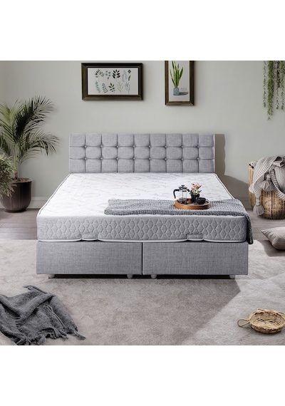 Venedik Çift Kişilik Baza Başlık Letto Yatak Seti - Açık Gri 150 x 200