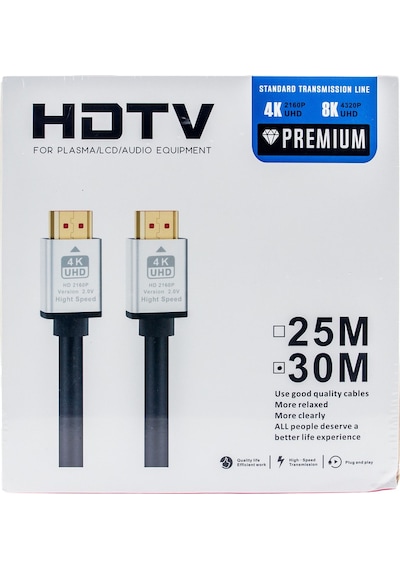 30m Hdmı Kablosu 4k 60hz, 8k, 4k 120hz Destekli Altın Kaplama Konektör Dayanıklı Pvc Kaplama