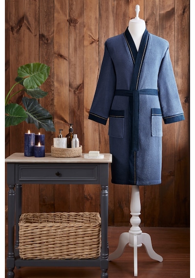 Özdilek Oregon Maskülen Nakışlı Denim Kimono Bornoz Lacivert