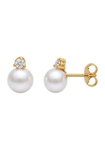 Üç Tırnaklı Pırlantalı İnci Küpe Sarı