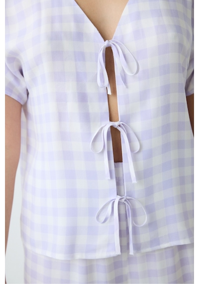 Penti Purple Gingham Pantolon Pijama Takımı LILA