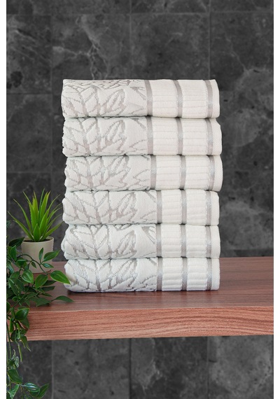 Çınar Jakarlı 6 Lı Kadife Pamuklu El Ve Yüz Havlu Seti 50x90 Cm - 04557 - Gümüş Gümüş