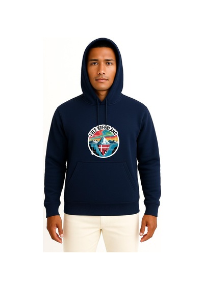 Bahriyeli Collection Kapüşonlu Özgür Grönland Göğüs Baskılı Unisex Sweatshirt Lacivert
