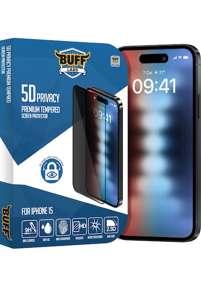 Buff Apple iPhone Uyumlu  15 - 2x5d Ekran Koruyucu + Magsafe Kılıf + Lens Koruyucu Privacy Hayalet