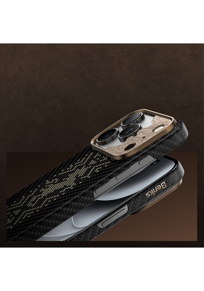Apple iPhone Uyumlu 17 Pro Max Kılıf M-safe Şarj Özellikli Karbon Fiber Benks Knight Armorair Kevlar Kapak Siyah