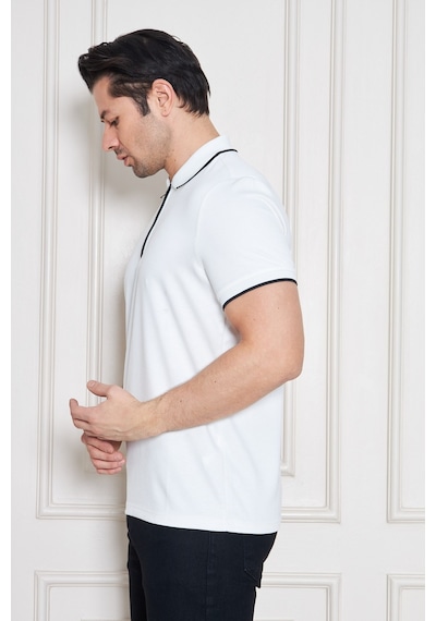 Erkek Jeuss Oysho Kumaş Fermuarlı Yakalı Beyaz Tshirt