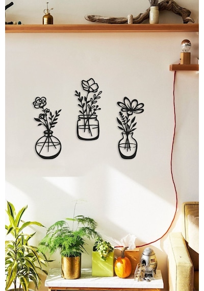 Decovista Ev Ofis Mutfak Ve Banyo Için Ahşap Dekoratif Duvar Vazo Çiçekler Vase 35x15cm Ahşap Siyah