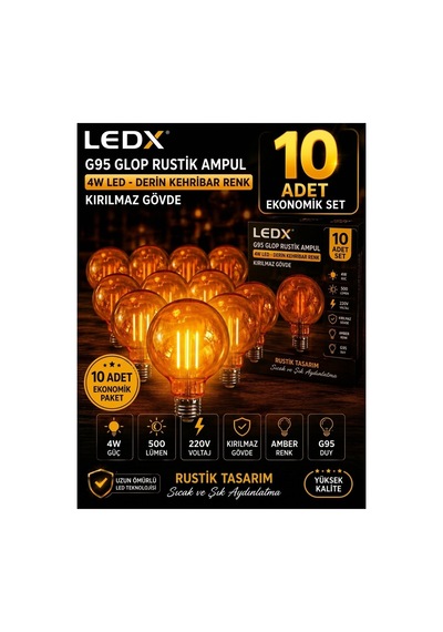 10 Adet G95 Rustik Led Ampul 4,5w Amber E27 ,balon Kırılmaz Gövde,500 Lümen,dekoratif Vintage Edison Glop Ampul 220v, Enerji Tasarruflu Uzun Ömürlü Led Lamba Seti