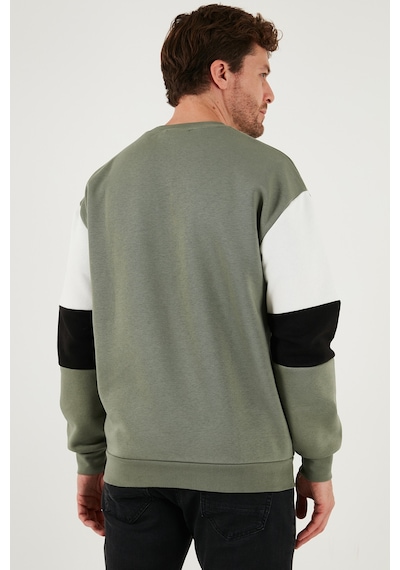 Buratti Pamuklu Relaxed Fit Bisiklet Yaka Şardonlu Renk Bloklu Erkek Sweat 5905298T Haki