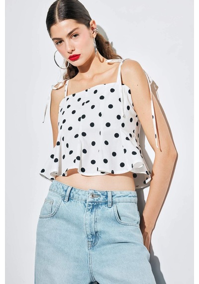 Defacto Fitted Puantiyeli Poplin Askılı Bluz F7579ax25auer105 Ekru