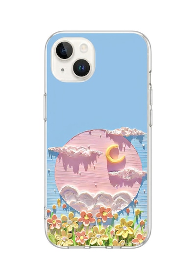 iPhone 13/14 Uyumlu Çiçekli Ay Baskılı Silikon Kılıf Renkli