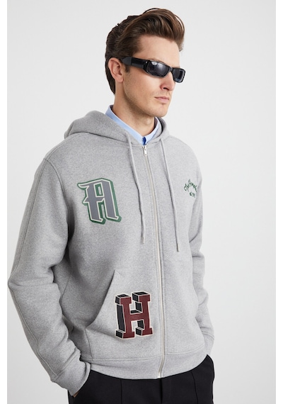 Grımelange Alphabet Erkek Pamuklu Önü Baskılı Kapüşonlu Kordon Detaylı Fermuarlı Hırka Grimelanj Sweatshirt