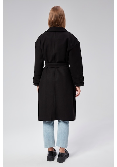 Kuşaklı Oversize Kaşe Kaban 001