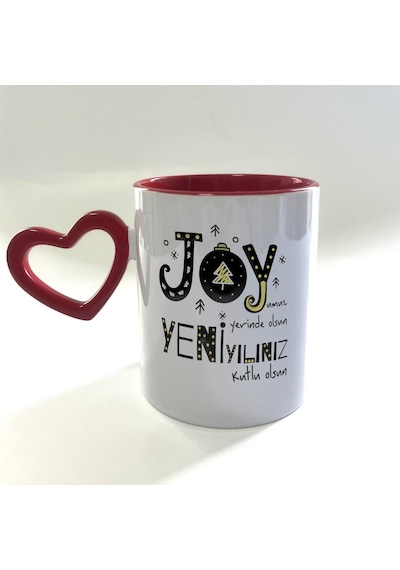 Joyumuz Yerinde Olsun Baskılı Boş Kalp Kulplu Mega Yılbaşı Kupası