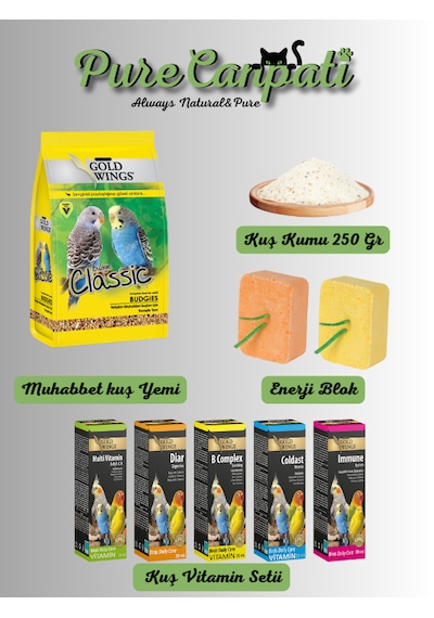 Muhabbet Kuşu Bakım Seti Yem, Kuş Kumu, Enerji Blok Ve Vitamin Destekli Komple Paket 400 G