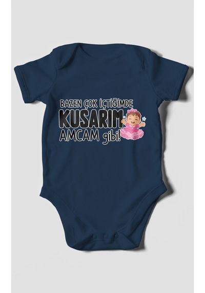 Morivokids Amcaya Özel Kısa Kollu Bebek Body %100 Pamuk Zbn184-kk Lacivert