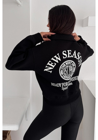 Noa & Noa Kadın Baskılı Oversize Sweatshirt Sporty Season 1992 Siyah