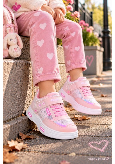 Mini Bonito Unisex Çocuk Sneaker Işıklı Tabanlı Günlük Spor Ayakkabı 26-30 Numara Arası Işıklı Pembe