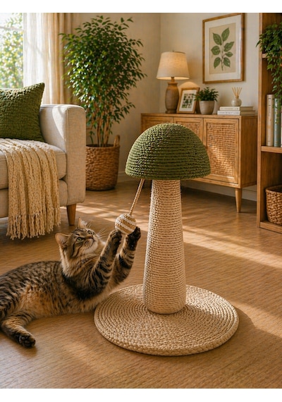 Pureza Yeşil Mantar Tasarımlı Kedi Tırmalama Ve Oyuncak Standı Interaktif Kedi Oyuncağı