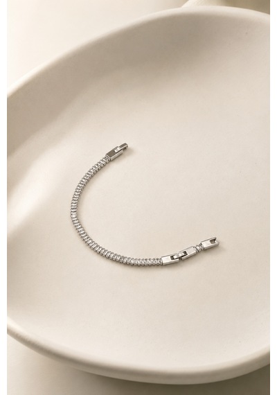 Balenbi Jewelry Kadın Sıra Taşlı Tenis Model Kararmaz Çelik Bileklik Gümüş Renk 1124