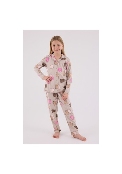 Rolypoly Kız Çocuk Krem Gömlek Pijama Takımı Bej/4-5yas