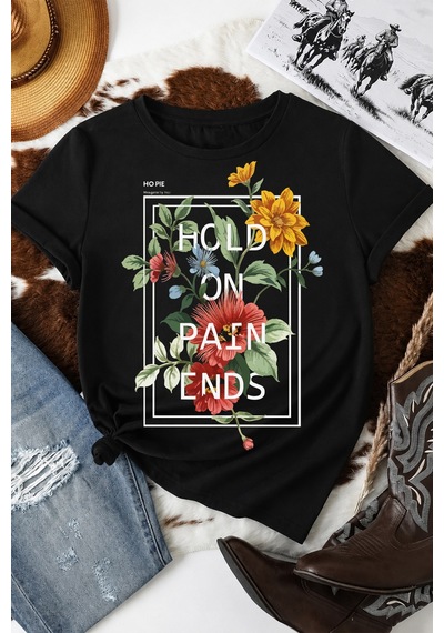 Spoyi Flora Patience Tasarımlı %100 Pamuk Yarım Oversize Siyah T-lhirt