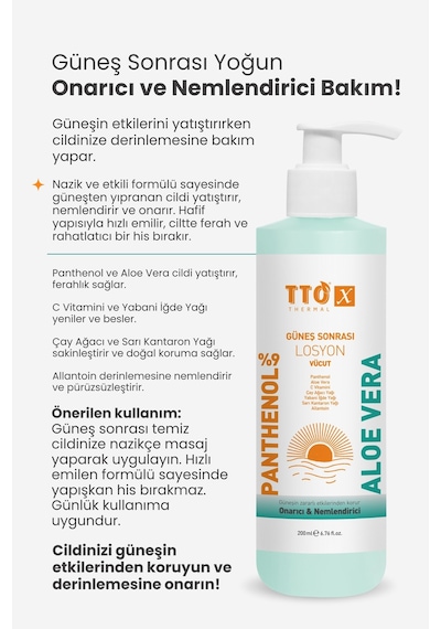 Tto X Aloe Vera Güneş Sonrası Onarıcı ve Nemlendirici Losyon 200 ML