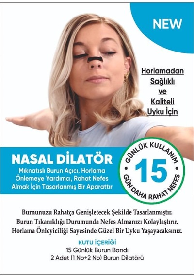 Horlama Önlemeye Yardımcı Nefes Açıçı Nasal Dilatör 2 Adet 1 No+2 No Ve 15 Günlük Burun Bandı