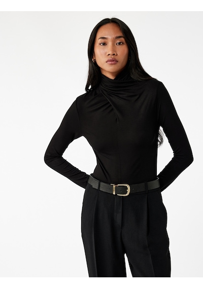 Koton Uzun Kollu Slim Fit Drapeli Dik Yaka Tişört Siyah 6wak50002ek SIYAH