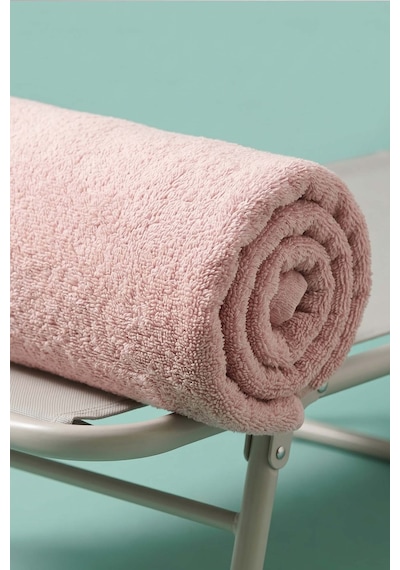 Pudra %100 Pamuk Şezlong Havlusu, 60x180 Cm, Hızlı Kuruyan Plaj Havlusu Pembe
