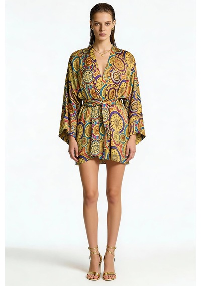 Fumee Vionne Kısa Saten Sabahlık / Kimono Çok Renkli