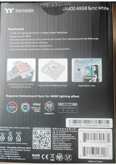 Thermaltake Ux400 Argb 120mm Beyaz Kule Tipi İşlemci Soğutucu Beyaz