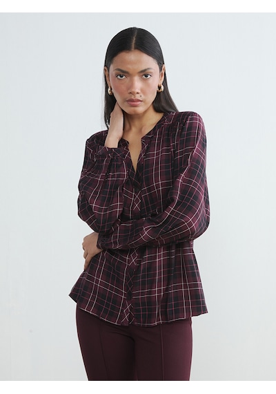 Lcw Everyday Bordo Kaçık Yaka Ekose Oversize Bluz