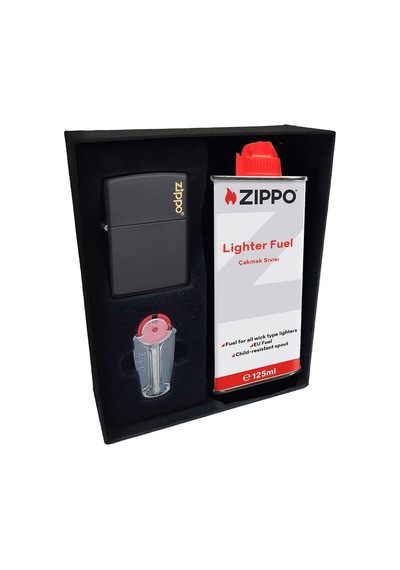 Zippo Çakmak Mat Siyah Hediyelik Kutu Benzin Taş Set du10sysr